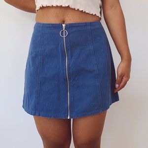 blue zipper mini skirt